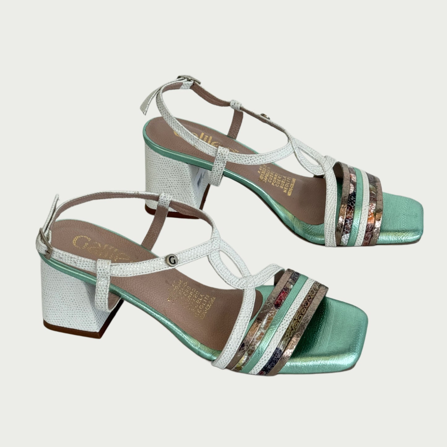 Sandalias en cuero blanco x verde multicolor Ref: 148NPFV