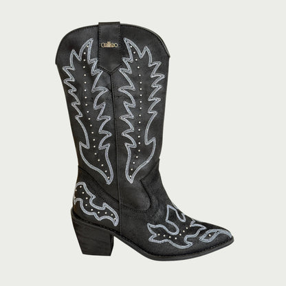 Bota texana en cuero negro carnaza encerado x detalles Ref: 1696AZNG