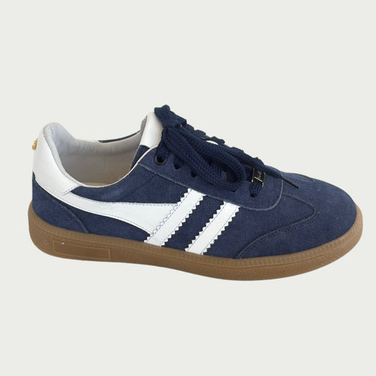 Tenis en cuero gamuzado azul x blanco Ref: 904