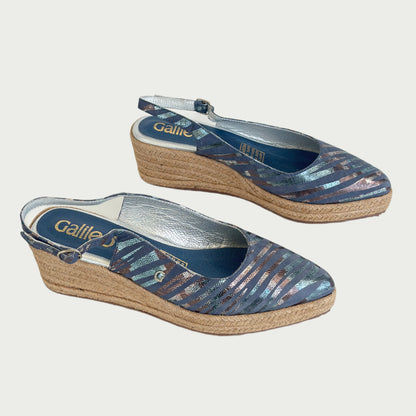 Zapato destalonado en cuero azul x yute Ref: 2121NPZ