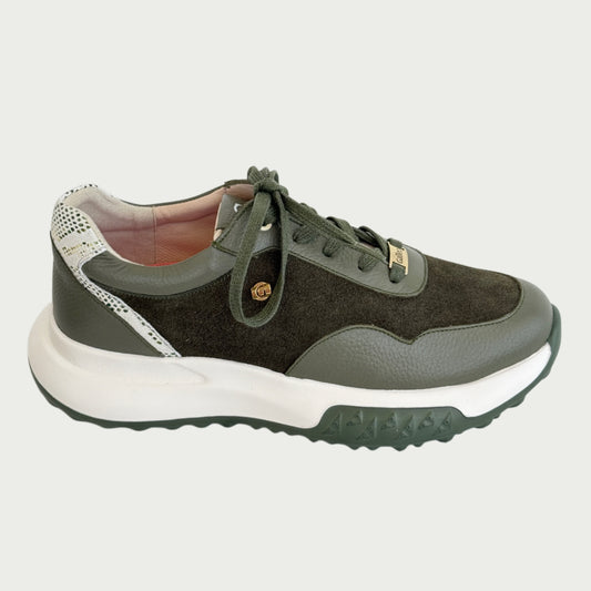 Tenis en cuero verde militar x gamuza Ref: 5714ZPVE