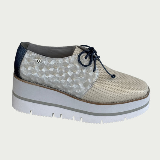 Bolicheros en cuero plata x beige Ref: 6317WPLA
