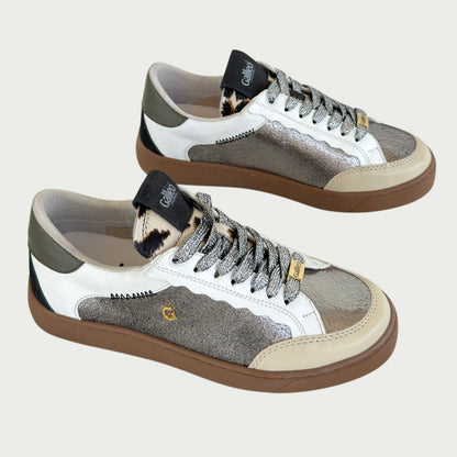 Tenis en cuero plateado blanco beige x folia Ref: FRIDAXPF
