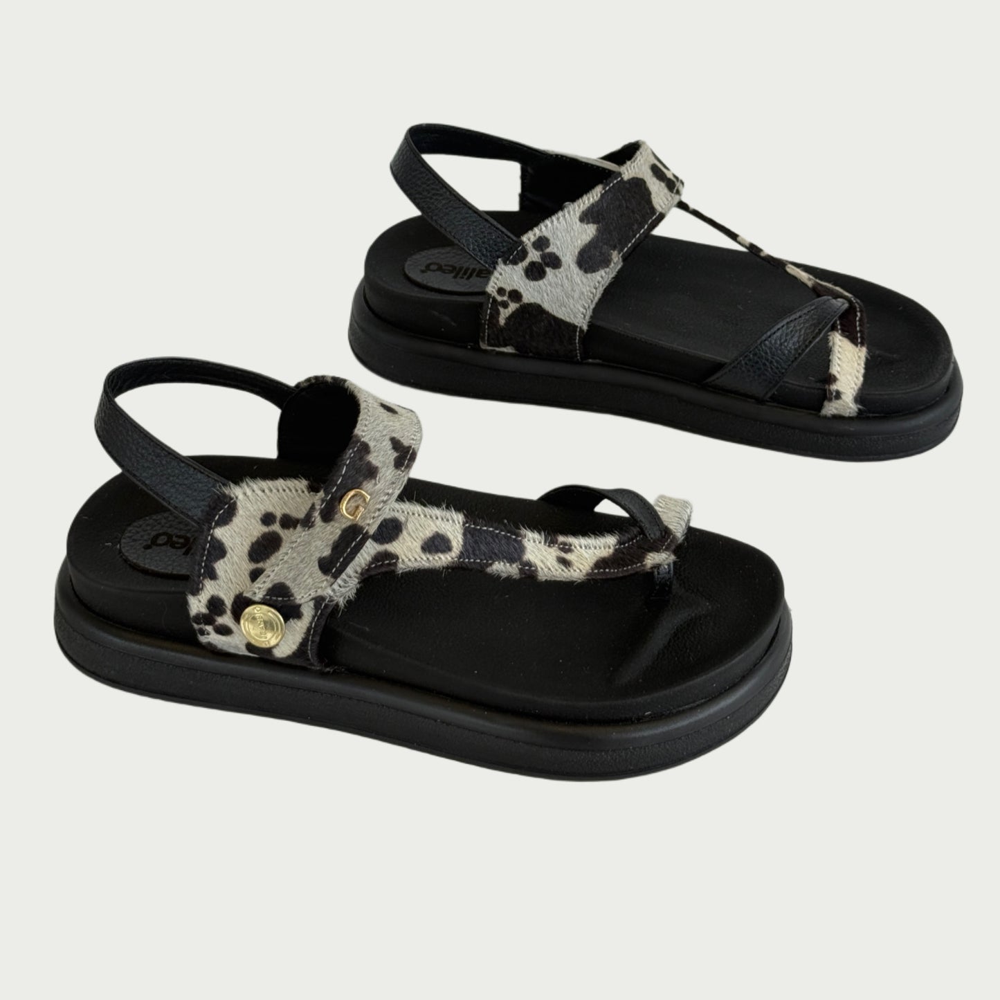 Sandalias en cuero animal print x pelo Ref: CN16WVAN