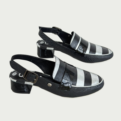 Zapatos en cuero folia negro x plata Ref: 6526APNG