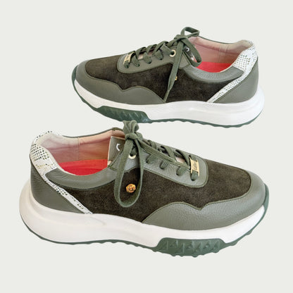 Tenis en cuero verde militar x gamuza Ref: 5714ZPVE