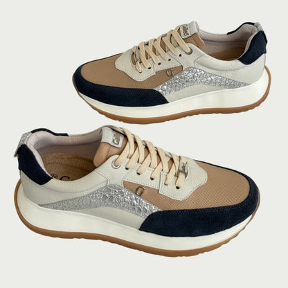 Tennis en cuero azul x taupe Ref: SD115WZC
