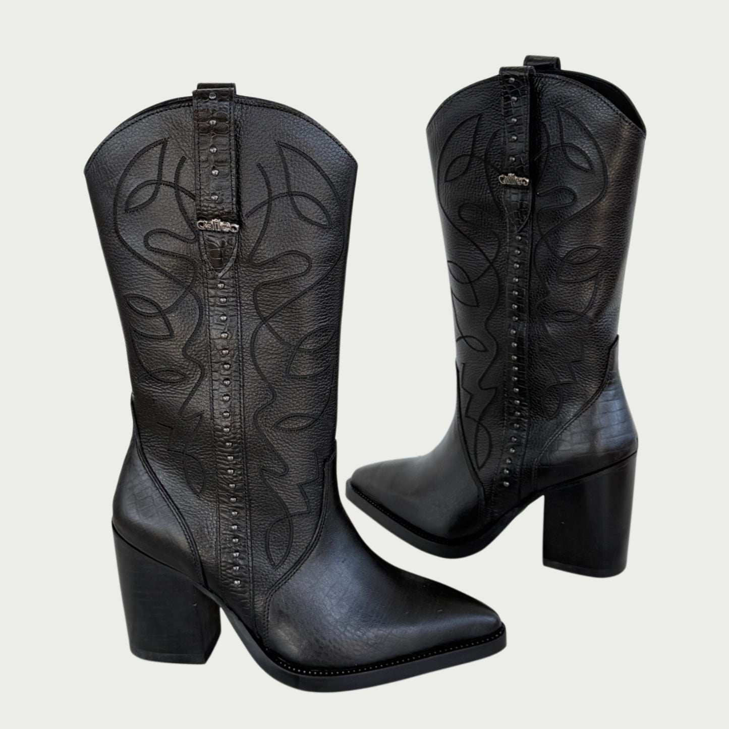 Botas texanas en cuero negro Ref: 6604ZPNG