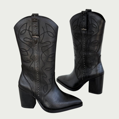 Botas texanas en cuero negro Ref: 6604ZPNG