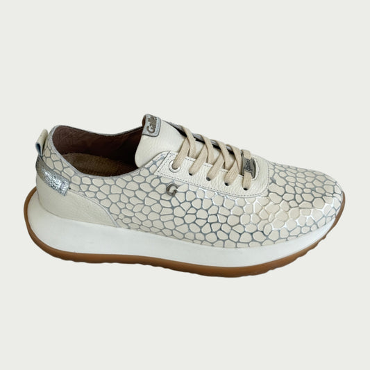 Tennis en cuero blanco crema x plata Ref: SD74WPBL