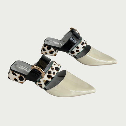 Zuecos en cuero charolado x animal print Ref: 3968WPTA