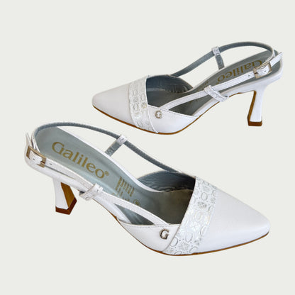 Stilettos destalonados en cuero oasis blanco x plata Ref: 7014ZPBL