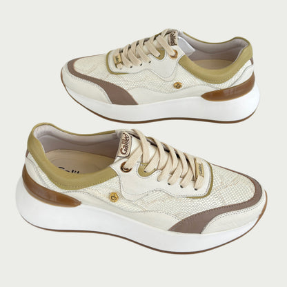 Tenis en cuero beige x mostaza Ref: SD-128