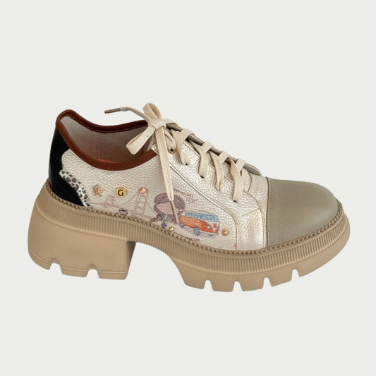 Bolichero en cuero platino x beige Ref: 5627WCHA