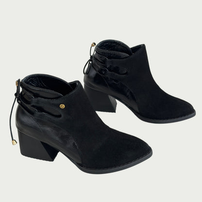Botin en cuero gamuzado x cuero liso negro Ref: B41XPNG