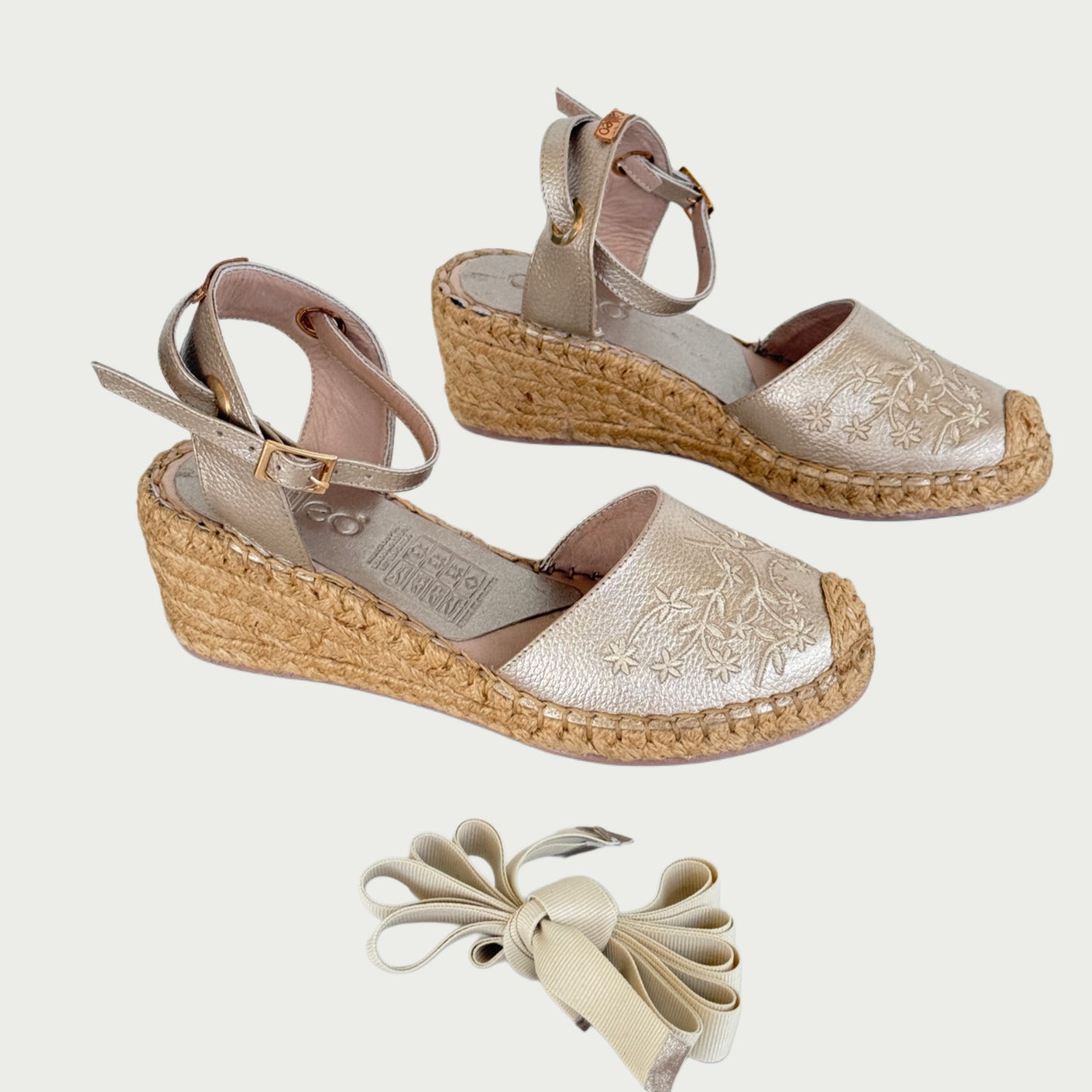 Sandalias en cuero oro metal x yute Ref: 4401ZPOR