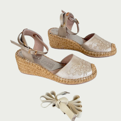 Sandalias en cuero oro metal x yute Ref: 4401ZPOR