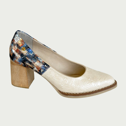 Zapatos en cuer marfil x folia Ref: 1420