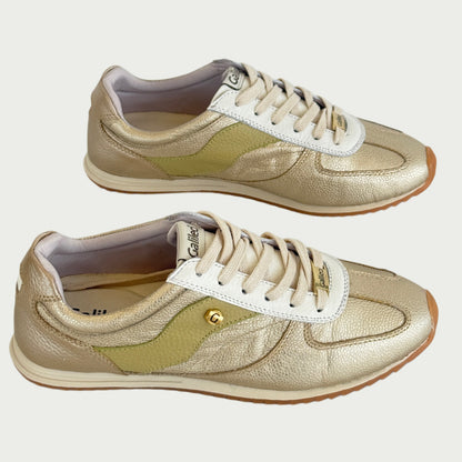 Tenis en cuero dorado x verde Ref: SD132