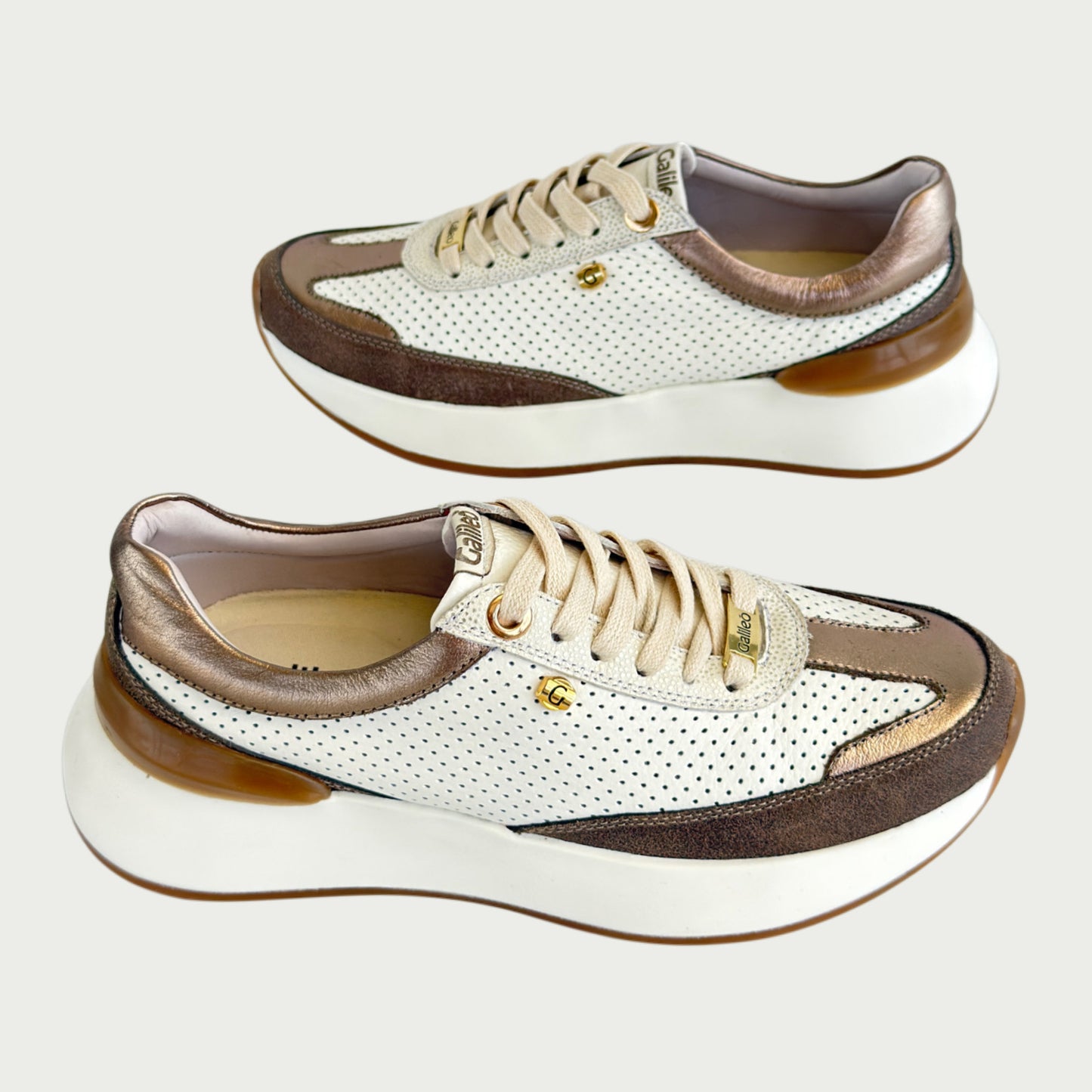 Tenis en cuero talco x bronce y café Ref: SD125ZTA