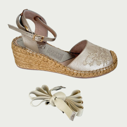Sandalias en cuero oro metal x yute Ref: 4401ZPOR