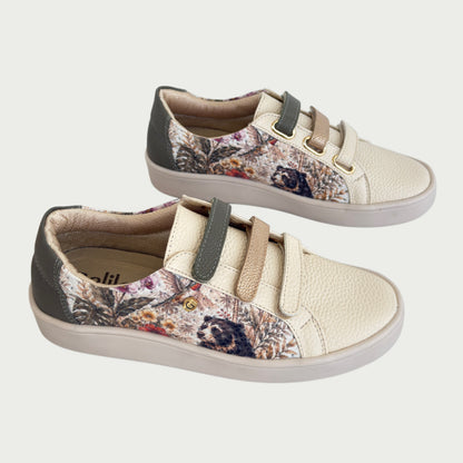 Tenis en cuero beige estampado raíces Ref: T01-4
