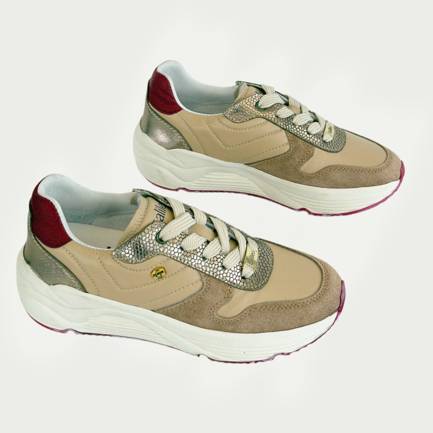 Tenis en cuero color beige x fucsia Ref: NIZAMPAR