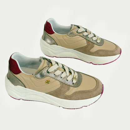 Tenis en cuero color beige x fucsia Ref: NIZAMPAR