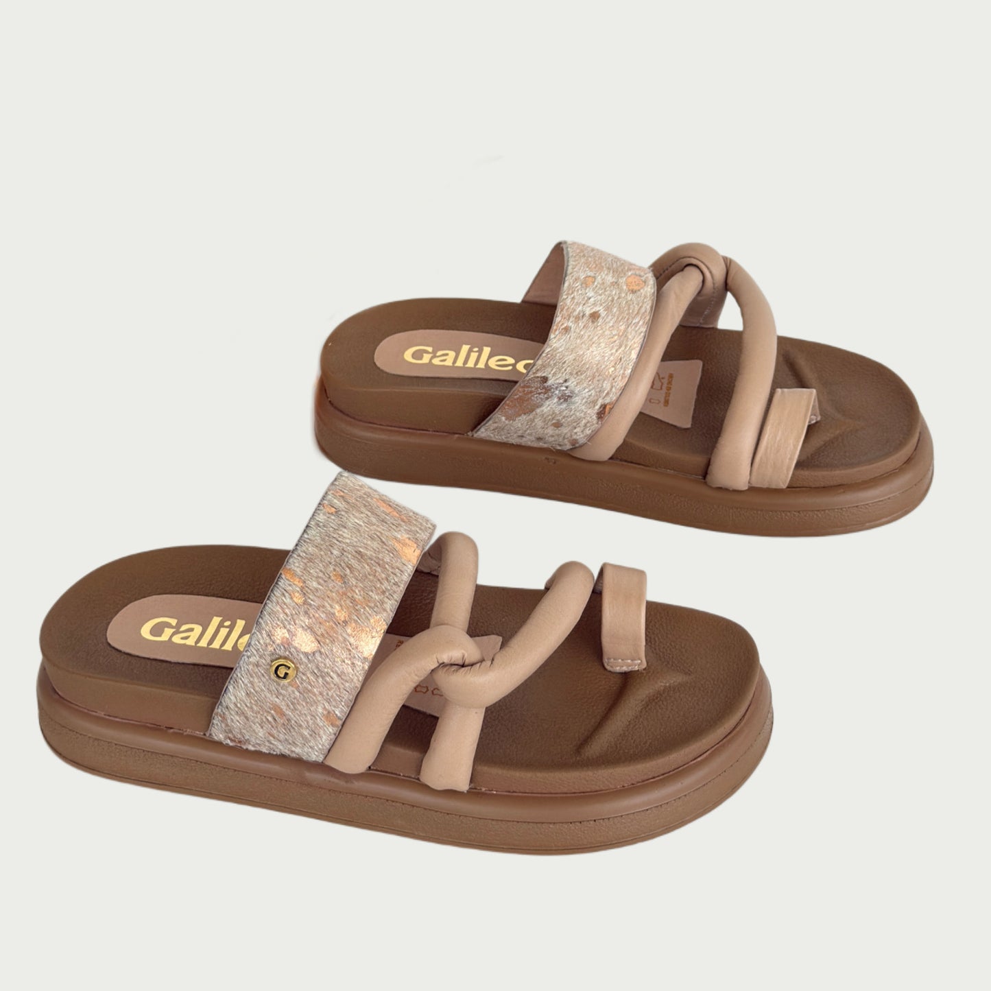 Sandalias en cuero nude x pelo oro rosa Ref: 1064WPNG