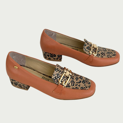 Zapato en cuero color sandal x animal print  Ref : 5595MPSA4
