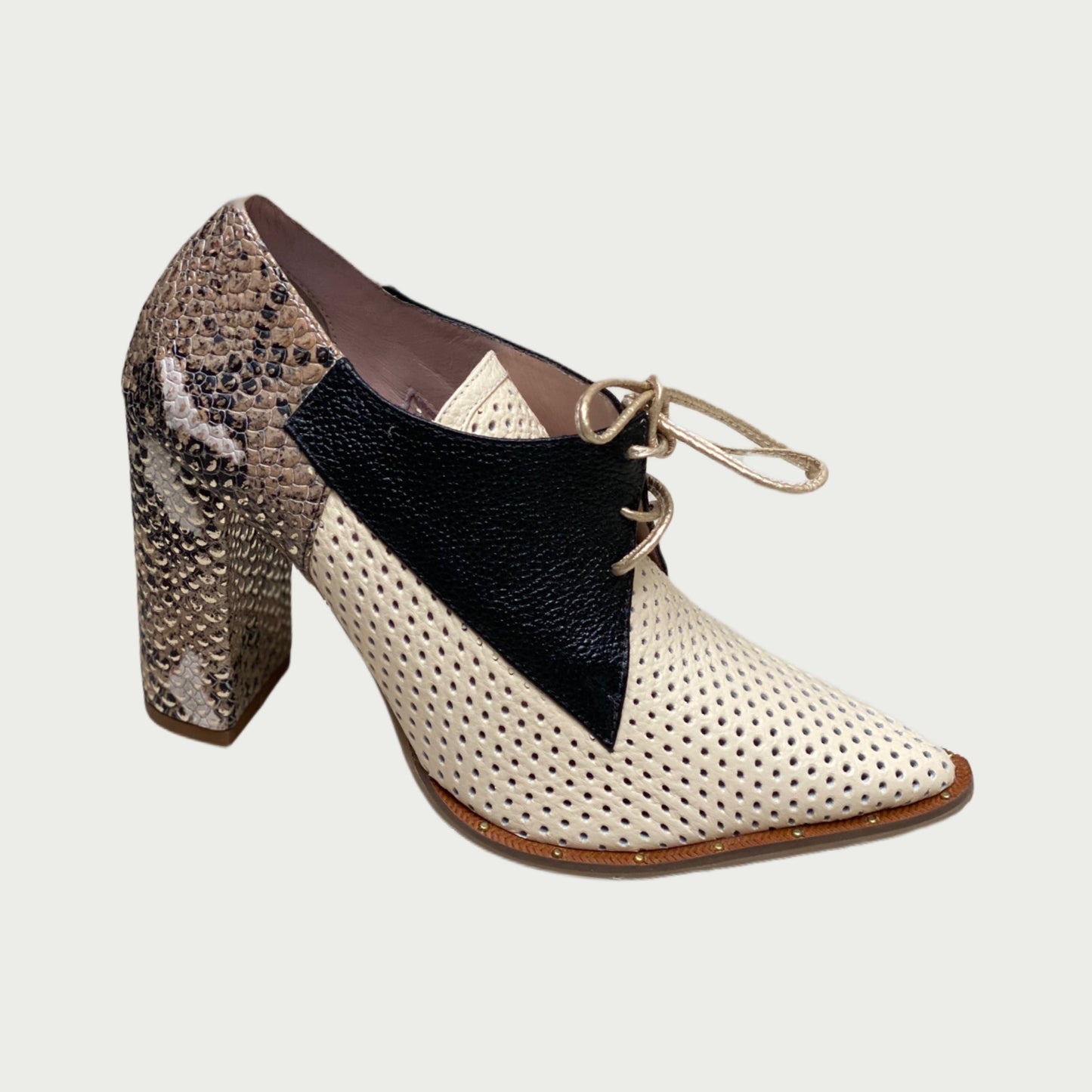 Botines en cuero beige x negro Ref: 3558NTAL6