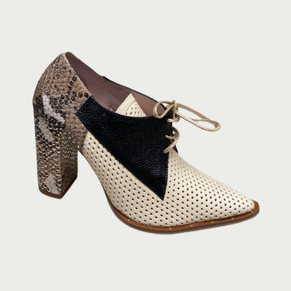 Botines en cuero beige x negro Ref: 3558NTAL6