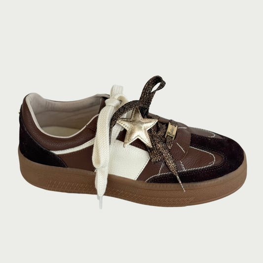 Tenis cuero cafe x beige Ref : 704xcaf6