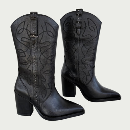 Botas texanas en cuero negro Ref: 6604ZPNG