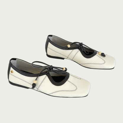 Baletas bailarinas en cuero beige x negro Ref: 500