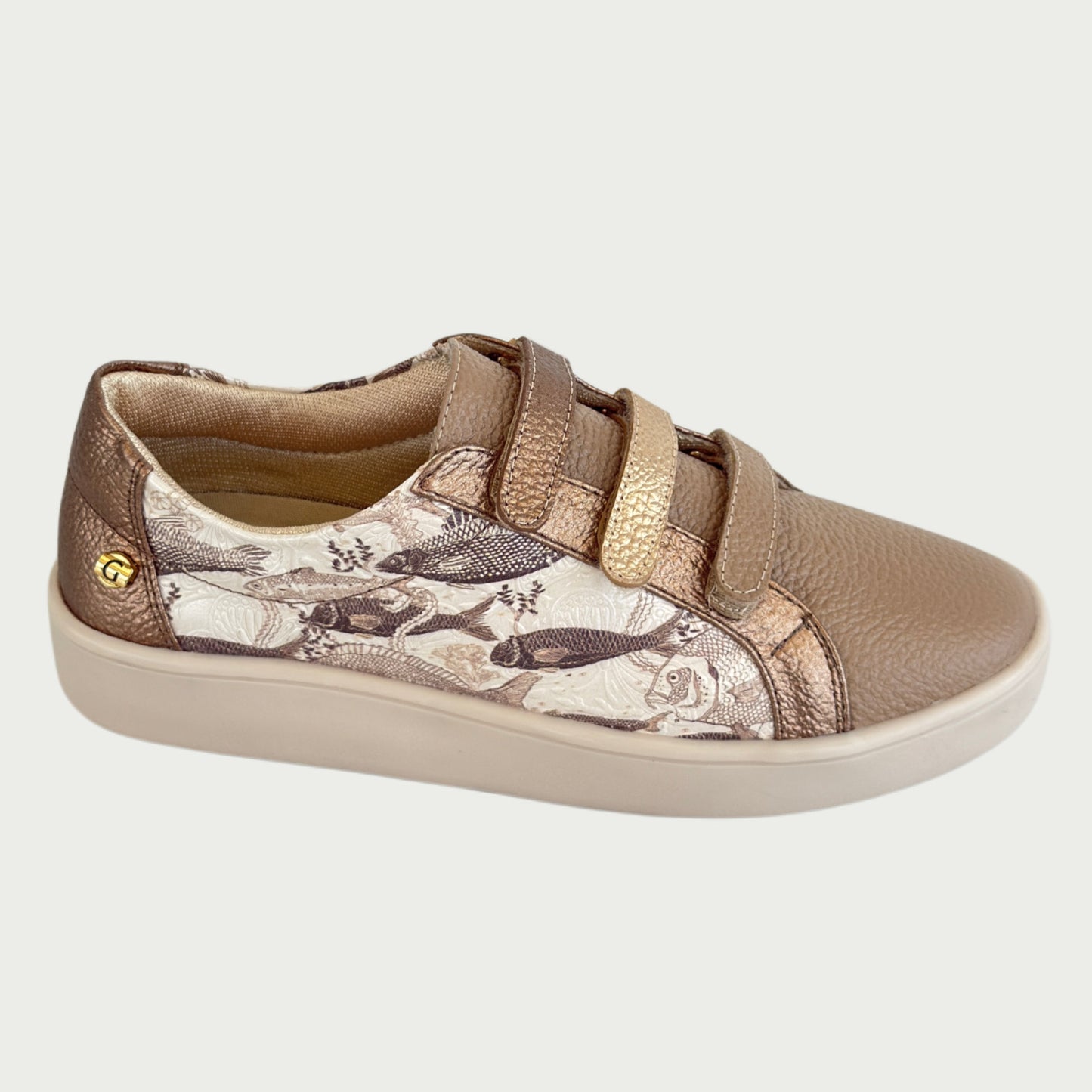 Tenis en cuero taupe x cobrizo peces Ref: T014ZCOB