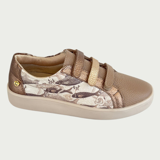 Tenis en cuero taupe x cobrizo peces Ref: T014ZCOB