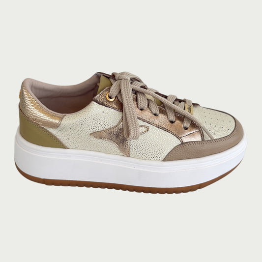 Tenis en cuero bronce x taupe y pistacho Ref: 902ZPCRE