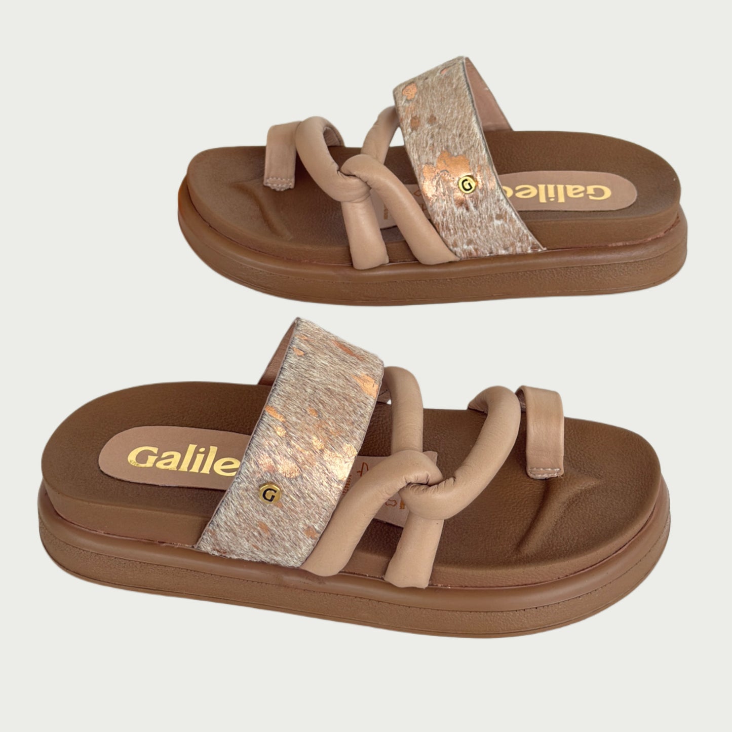 Sandalias en cuero nude x pelo oro rosa Ref: 1064WPNG