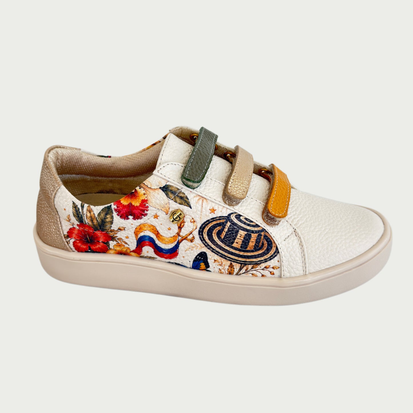 Tenis en cuero beige estampado fiesta Ref: T01-4