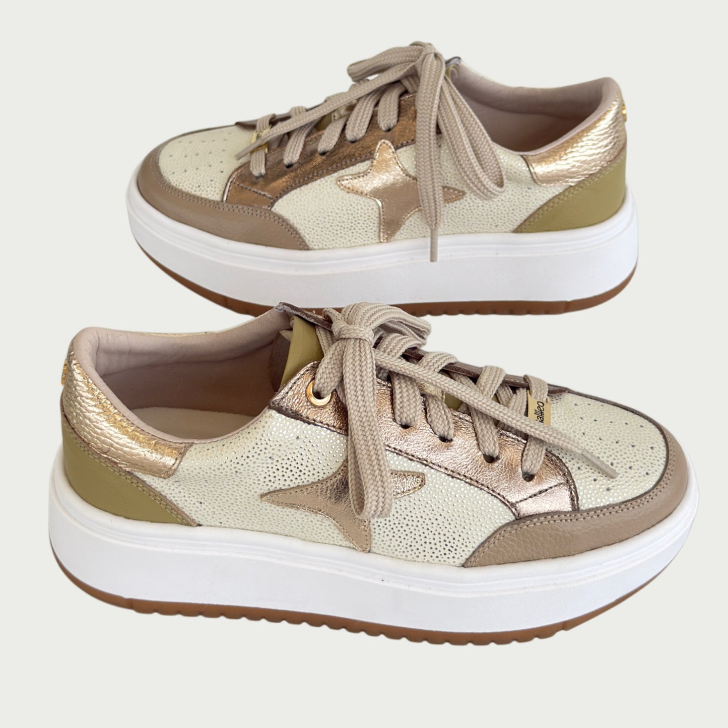 Tenis en cuero bronce x taupe y pistacho Ref: 902ZPCRE