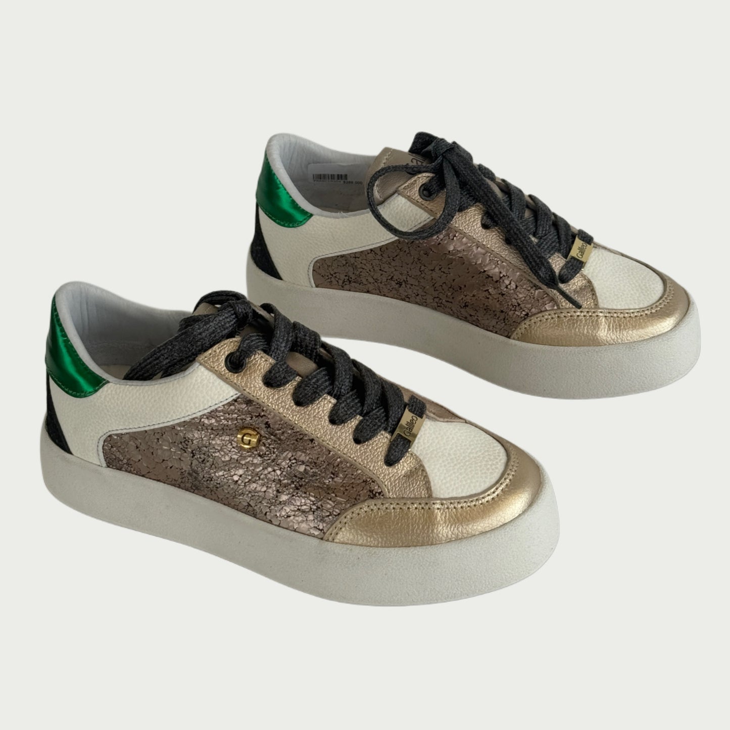 Tenis en cuero dorado x verde y negro Ref: FRANCING