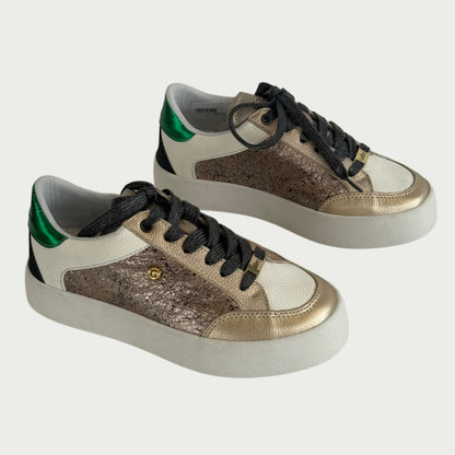 Tenis en cuero dorado x verde y negro Ref: FRANCING