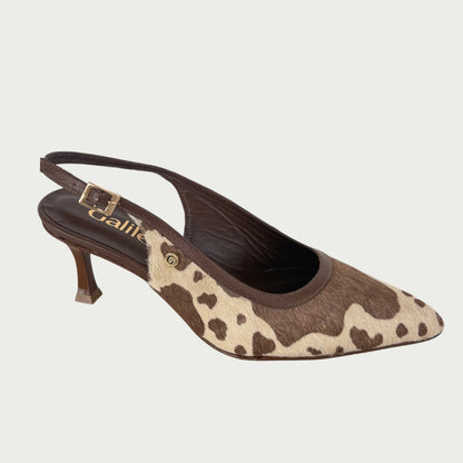 Stilettos destalonados en cuero x pelo vaca café Ref: PC74WPCF