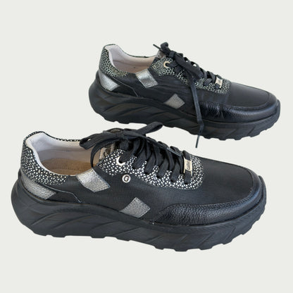 Tenis en cuero negro x plata Ref: SD119WP