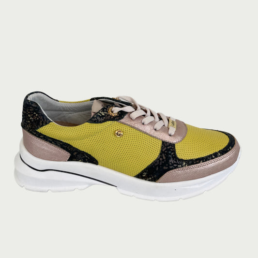 Tenis en cuero amarrillo x oro rosa Ref: SD20NORO8