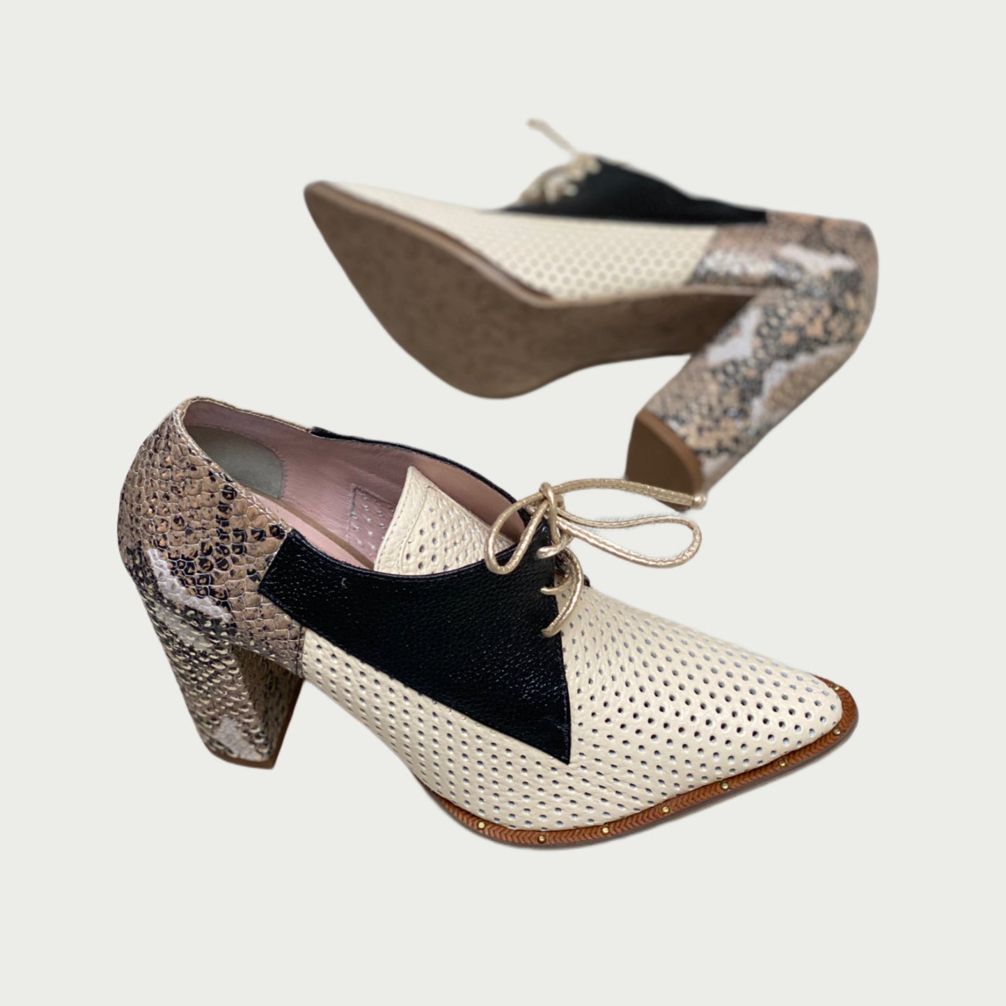 Botines en cuero beige x negro Ref: 3558NTAL6