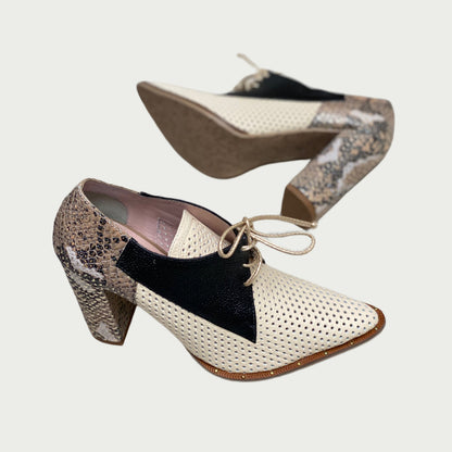 Botines en cuero beige x negro Ref: 3558NTAL6