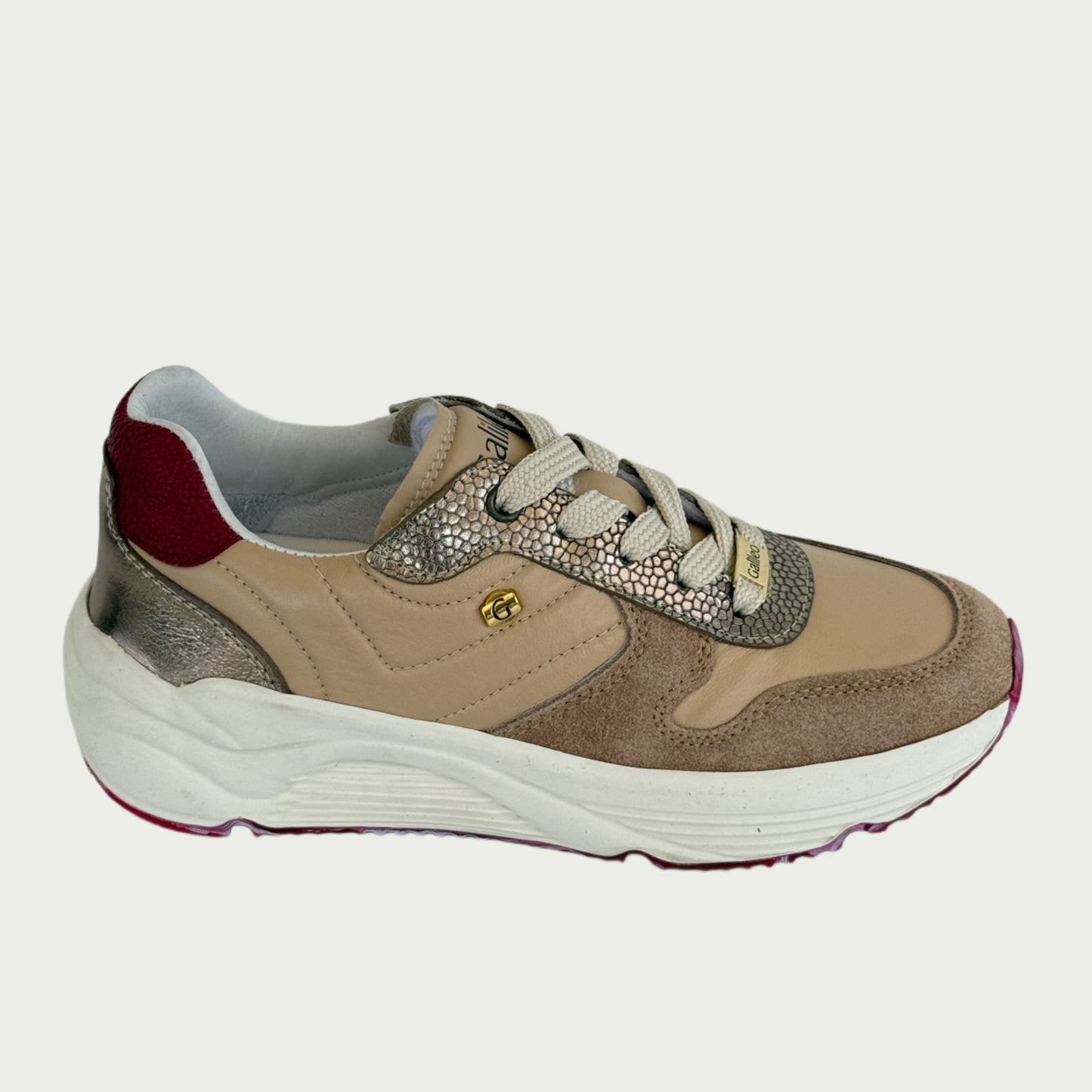 Tenis en cuero color beige x fucsia Ref: NIZAMPAR