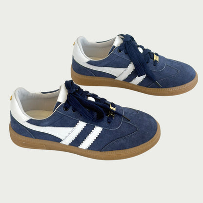 Tenis en cuero gamuzado azul x blanco Ref: 904